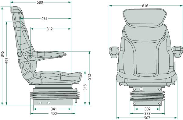 Sedadlo mechanicky odpružené -prodloužená opěradla- látkový potah