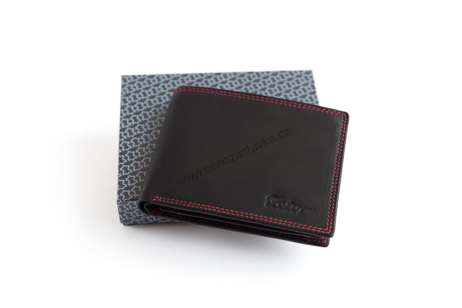 Pánská kožená peněženka černá+červené prošití