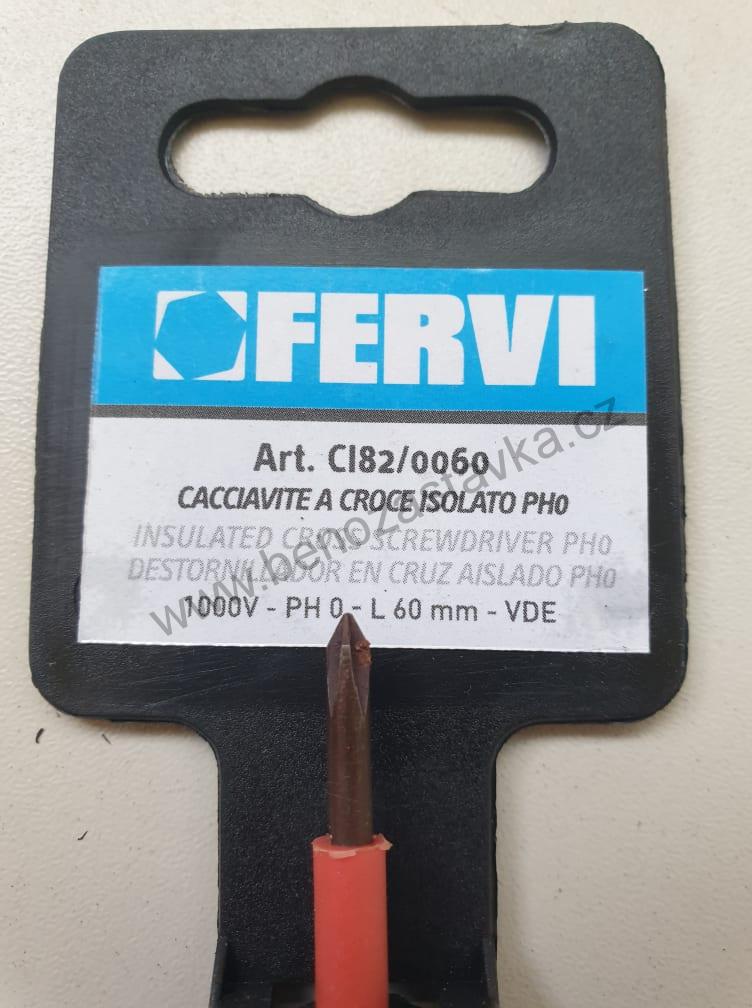 Křížový šroubovák, izolovaný - 1000V - PH0x3x60 mm - FERVI