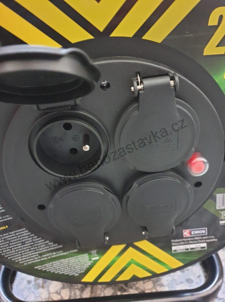 Prodlužovací gumový/neoprénový kabel na bubnu s vypínačem - 4 zásuvky, 25m, 2,5mm2
