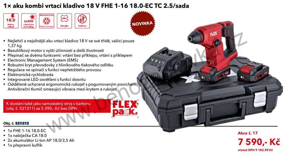 SADA Aku vrtací kladivo FHE 1-16 18.0-EC C - FLEX