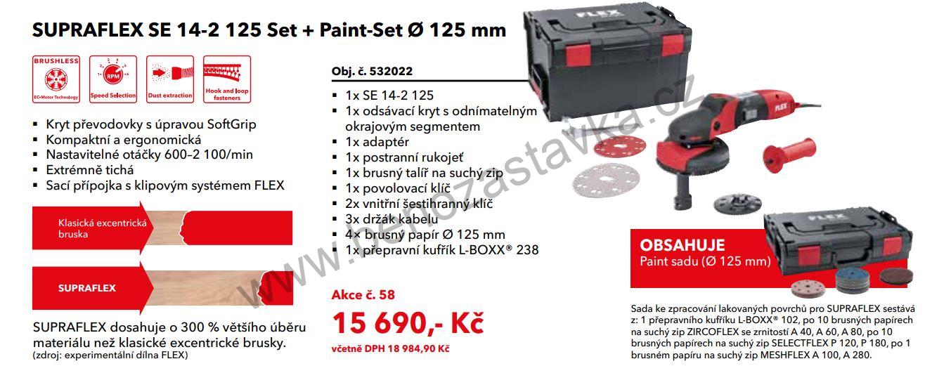 SUPRAFLEX SE 14-2 125 Set, speciální bruska na lakované povrchy, dřevo, kámen a kov + Paint-Set Ø 125 mm - FLEX