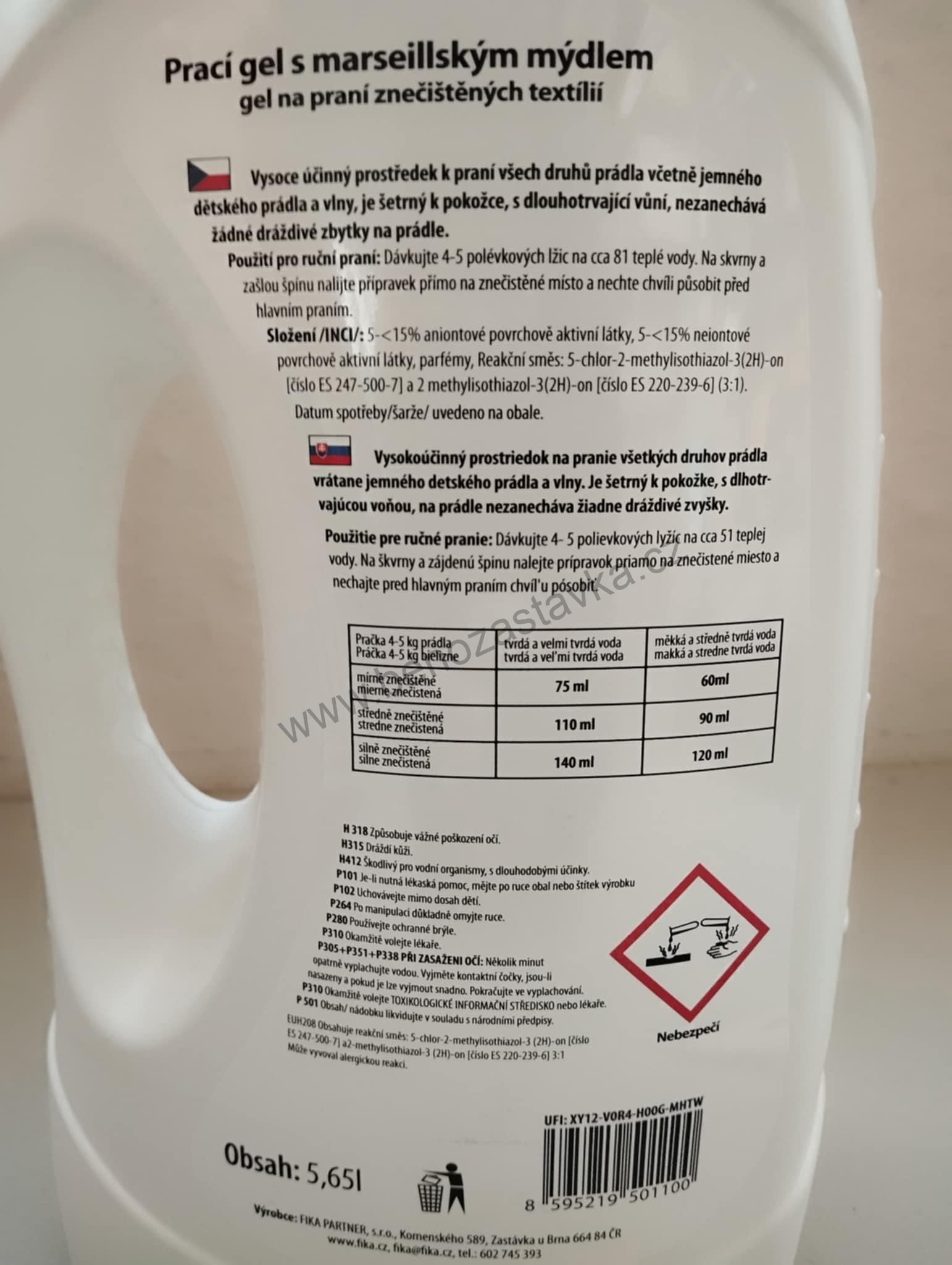 Prací gel s marseillským mýdlem 5,65l