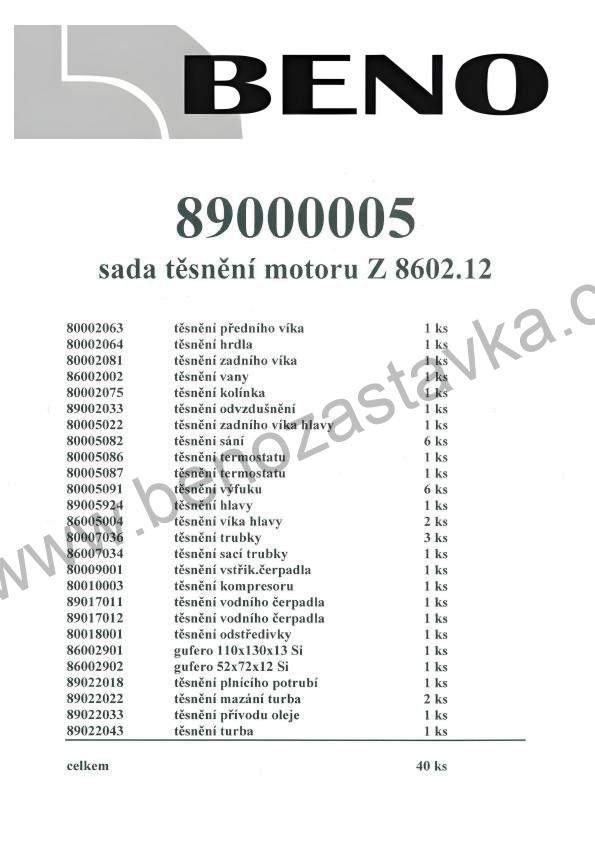 Sada těsnění motoru Z 8602.12 - 6V - turbo, URII