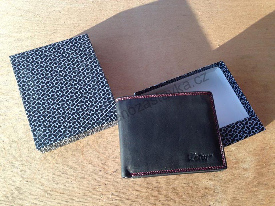 Pánská kožená peněženka černá+červené prošití