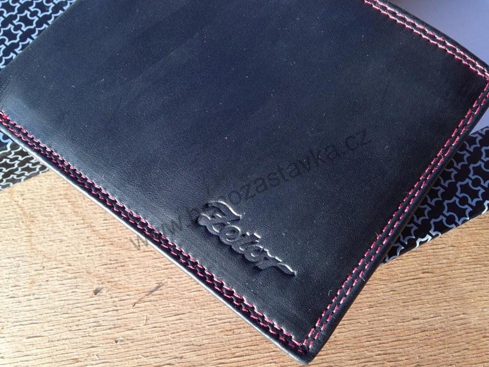 Pánská kožená peněženka černá+červené prošití