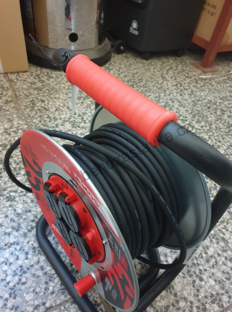 Prodlužovací gumový kabel na bubnu s vypínačem - 4 zásuvky, 25m, 1,5mm2