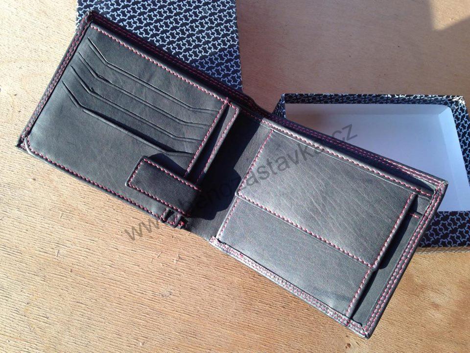 Pánská kožená peněženka černá+červené prošití